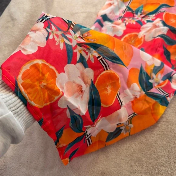 Boohoo Floral Citrus Print Wide Leg Sheer Beach Trousers Tropical Summer Sz 12 - Picture 6 of 12